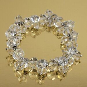 Clear Crystal Cluster Stretch Bracelet 6" Expandable Silver-Tone